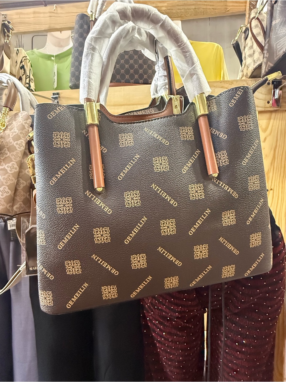 Brown Logo Print Tote Bag